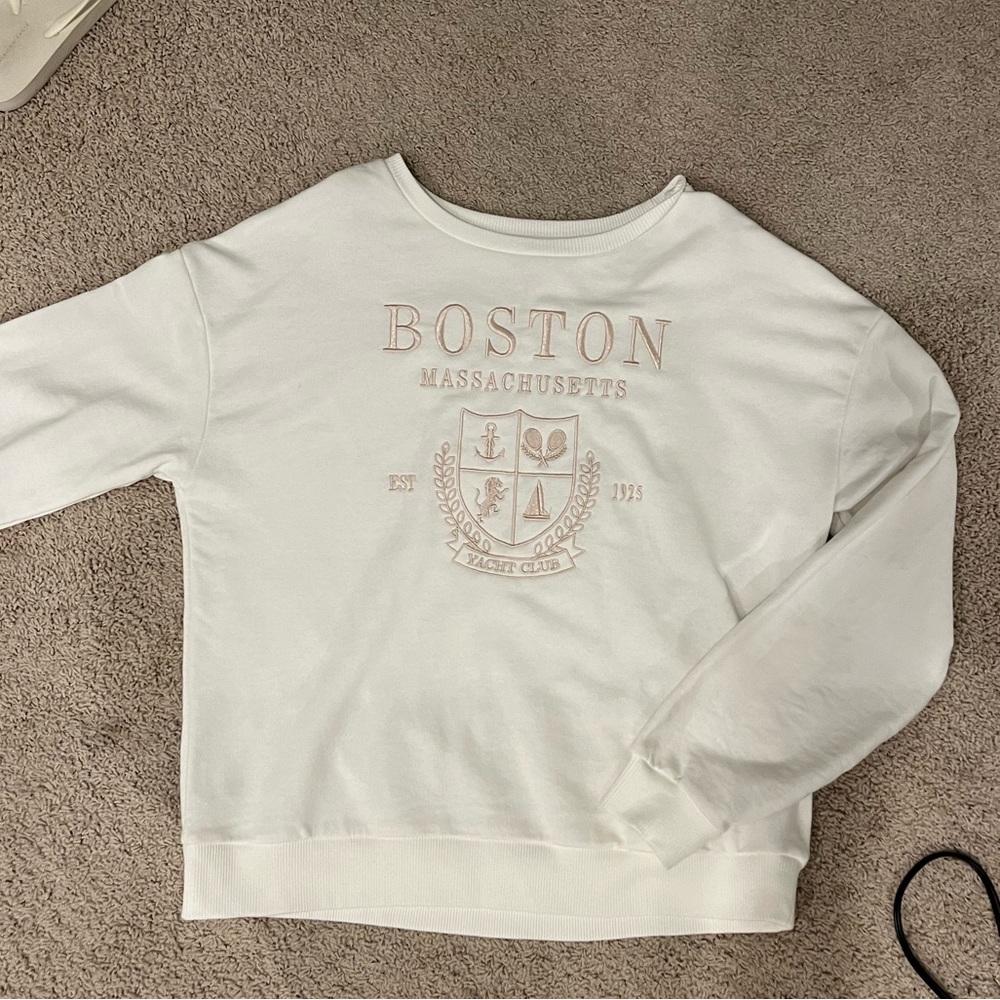 Francesca's White Boston Crewneck